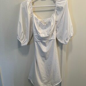 Elegant White Puff Sleeve Dress